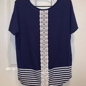 A Blue and Blue and White Stripped Blouse
